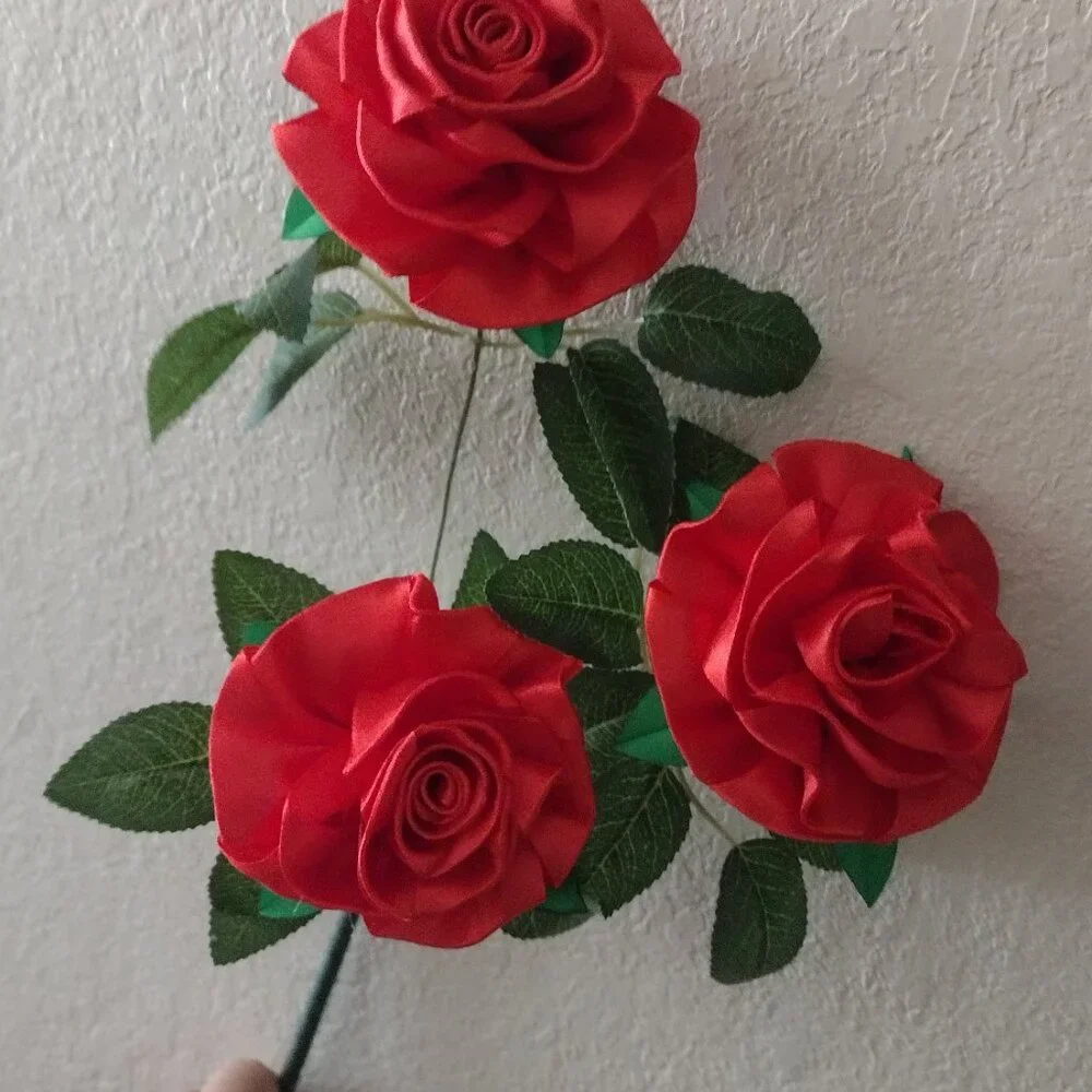 handmade ribbon flowers bouquet of 3 flowers